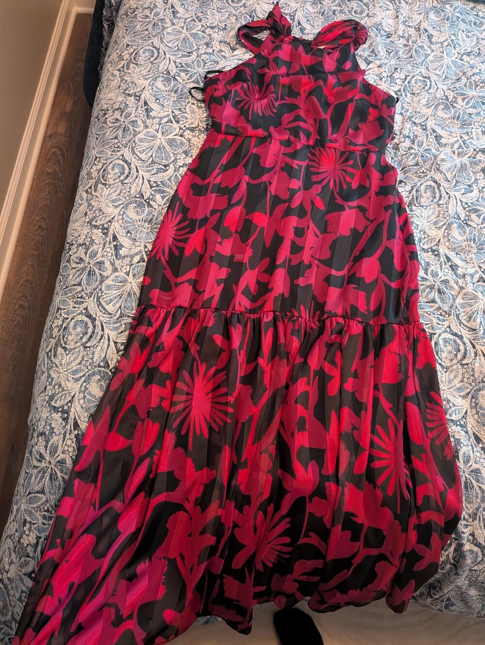 Milly Designer Black & Hot Pink Floral Halter Dress